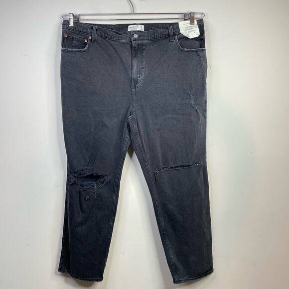 Abercrombie Fitch 90s Straight Ultra High Rise Distressed Black Jeans 35 20 new - Picture 1 of 14